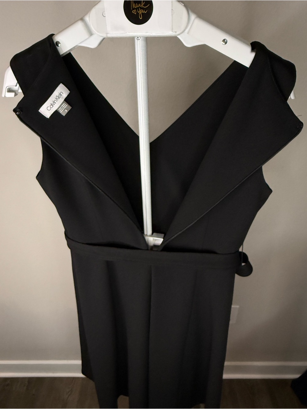 NWOT! Calvin Klein Women's Belted Midi Fit Flare Cocktail Dress Black Sz 8 - Picture 9 of 9